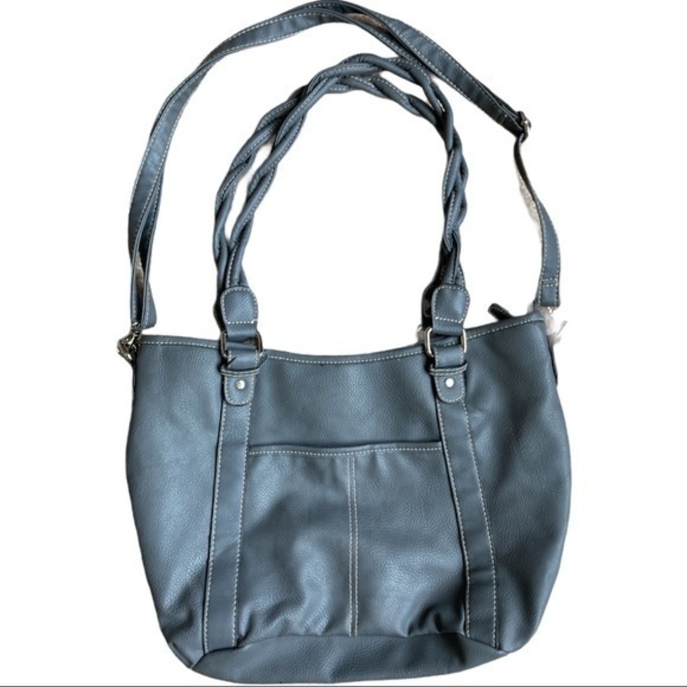 Gray purse braided short strap and shoulder strap